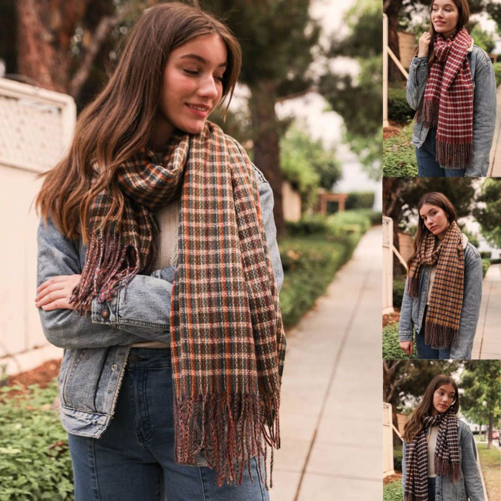 Tartan Woven Tassel Scarf
